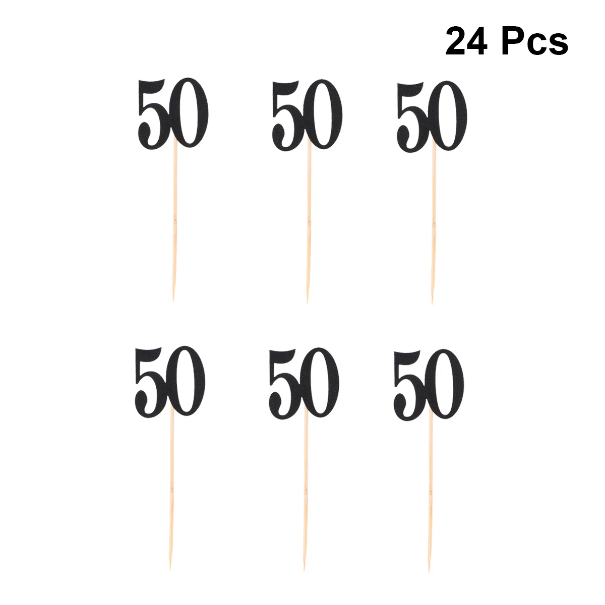 

24Pcs/Pack Cake Toppers Number 50 Glitter Paper Wedding Cake Fruit Picks Dessert Table Decorative Supplies (Black)