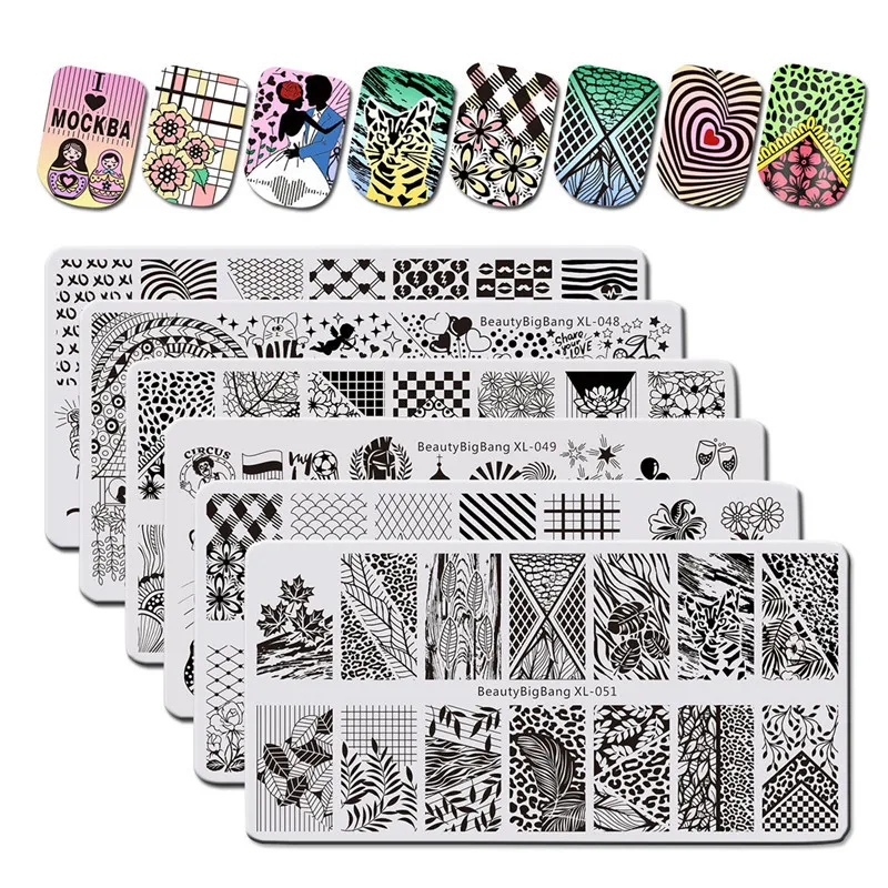 

BeautyBigBang 6PCS/set Flower Love Design Nail stamping Plates Rectangle Pattern Stamping for nails Templates Nail Art Tools