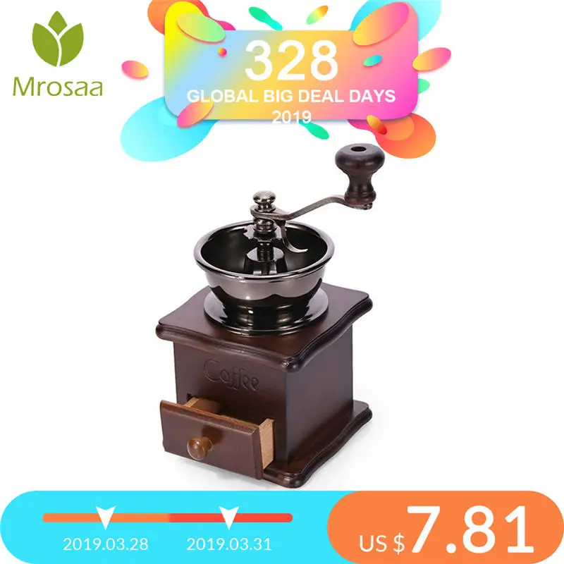 

Top Retro Wooden Manual Coffee Grinder Hand Stainless Steel Retro Coffee Spice Mini Burr Mill With High-quality Ceramic Millston