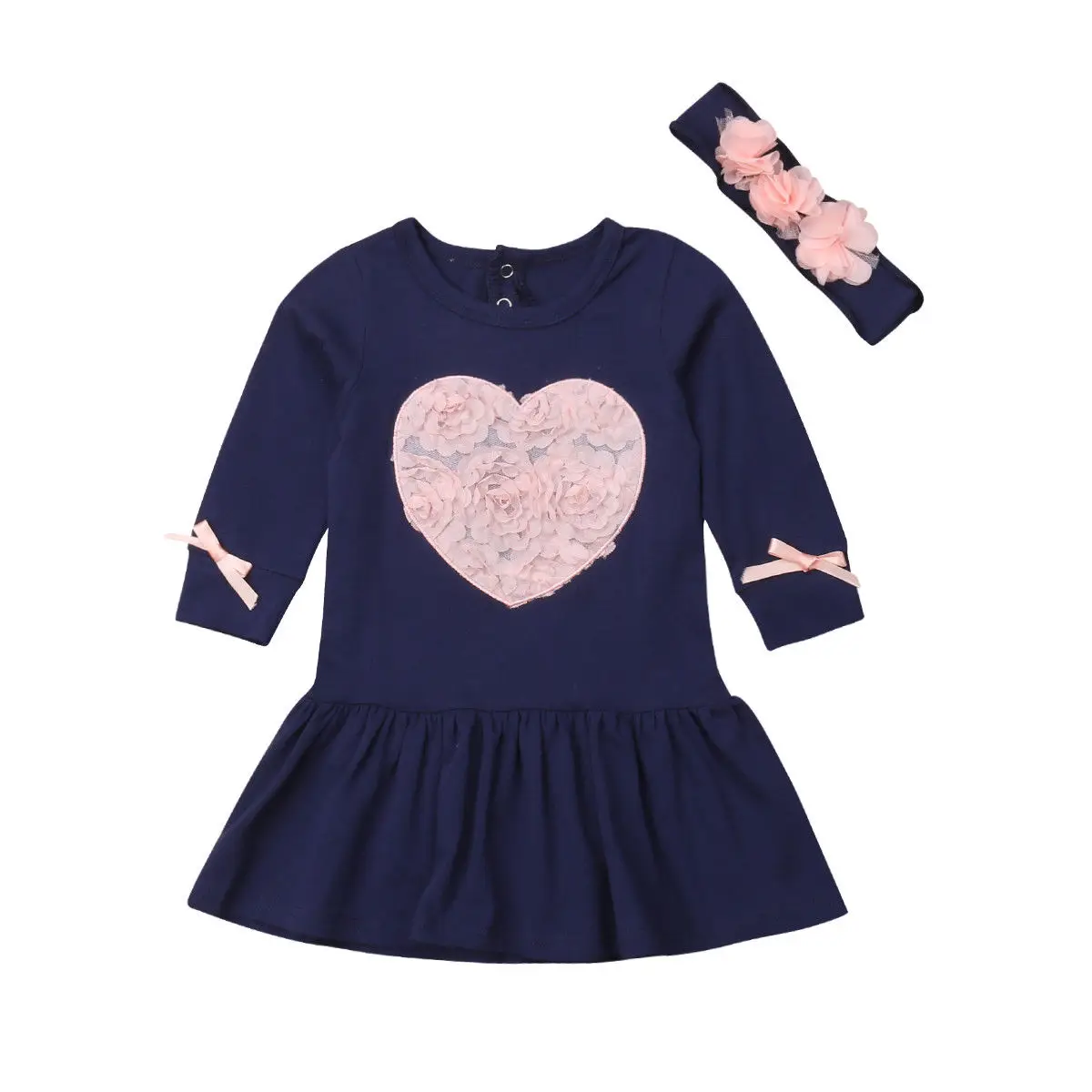 2PCS Baby Girls Dress Headband Long Sleeve 3D Flower Party Holiday Tutu Dresses Autumn Spring Cotton Girl Toddler Clothes | Детская