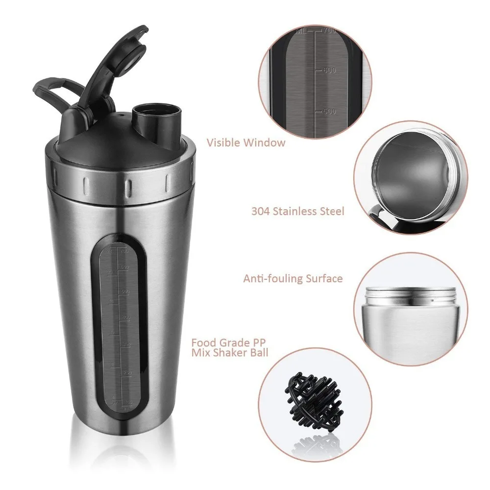 Stainless Steel Visible Window Shaker Bottle BPA Free, Gym for