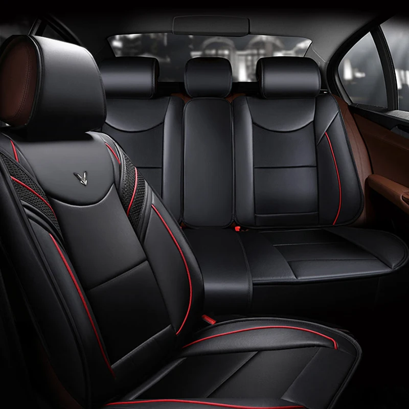 (Front+Rear) 6D PU Leather Black Car Seat Covers Car