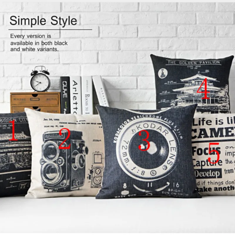 Nordic color Sofas minimalist industrial style Home Decor retro camera Seat cushion pillow cover funda cojin capa de almofada