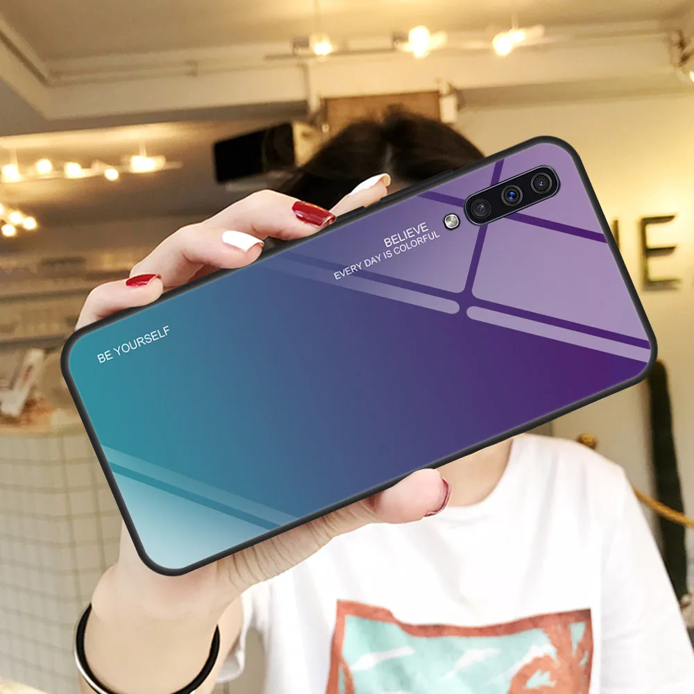 

Aurora Gradient Glass Phone Cases For Samsung Galaxy A70 A50 A30 A20E A10 S8 S9 S10 A6 A8 J4 J6 Plus A7 A9 2018 M20 Cover Capas