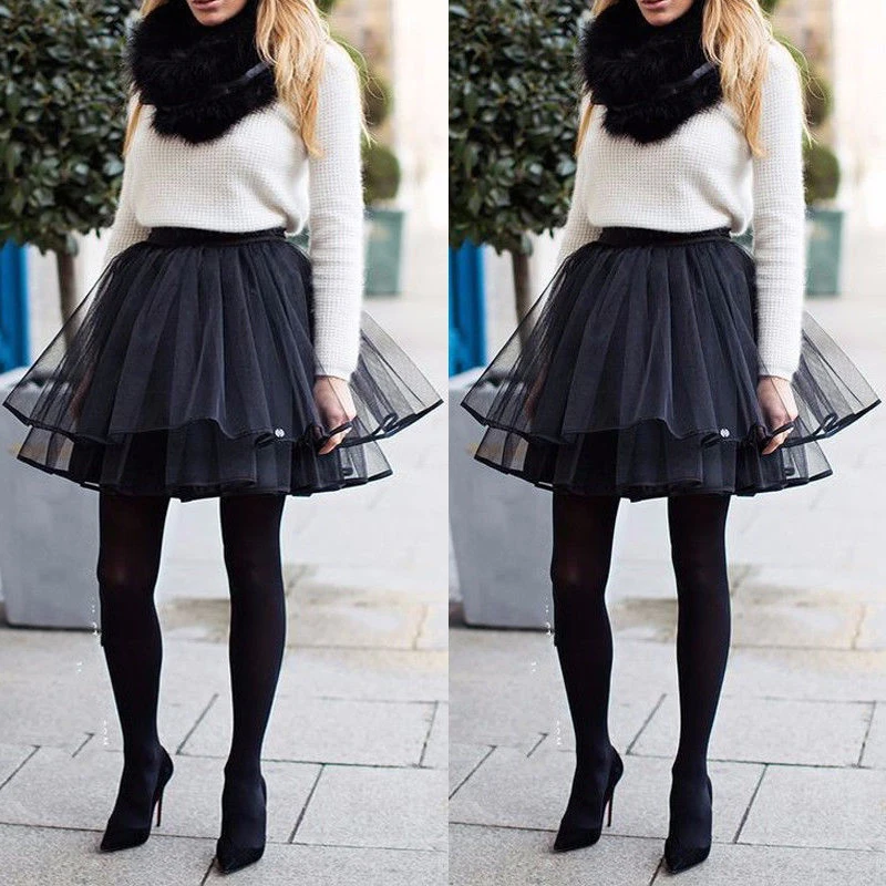 

New Fashion Women Girl Black Ballet Tulle Pleated Tutu Skirt Wedding Party Prom Bouffant Dress Hot S M L XL