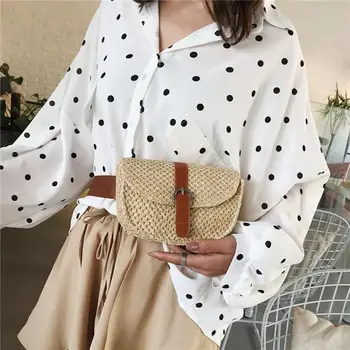 

Women Casual Straw Waist Chest Bag Small Holiday Beach Shoulder Messenger Bags Single Shoulder Crossbody Bag Fashion Waist Bag