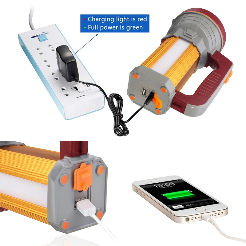 Портативный прожектор фонарь высокой мощности супер яркий светодиодный прожектор наружный Ручной USB Перезаряжаемый фонарик лампа