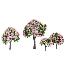 4 шт. шарообразные модели цветов деревья смешанные дерево поезд макет сад пейзаж белый и розовый цветок деревья Diorama Мини Розовый