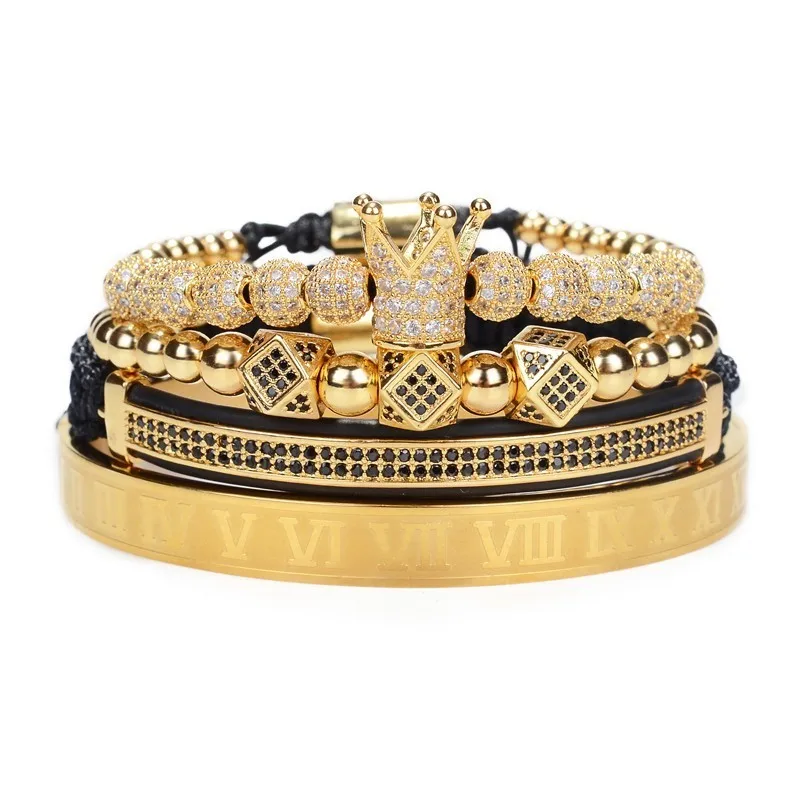 Roman Royal Crown Charm Bracelet Men Fashion Gold Color Braided Adjustable Men Bracelet For Hip Hop Jewelry Gift Luxury bracelet jewelry