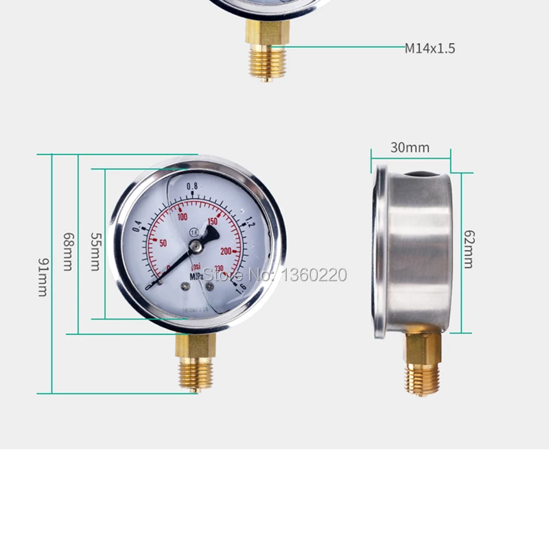 0-1.6Mpa/2.5Mpa/4Mpa/6Mpa/10Mpa/16Mpa/25Mpa/40Mpa/60Mpa радиальный Манометр давления воды ударопрочный датчик давления масла