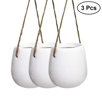 

3 Pcs Ceramic Flower Pot Plant Pot Hanging Planter With Rope Decorative Succulent Cactus Pots Elegant Water Planter For Decor