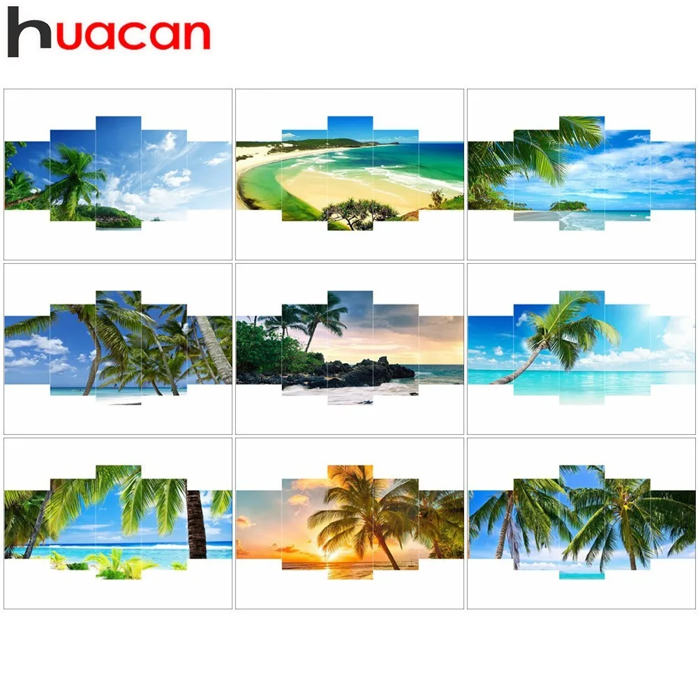 

Huacan Diamond Embroidery Seaside 5D Diy Diamond Painting Cross Stitch Scenic Picture Rhinestone Full Square Mosaic Decoration