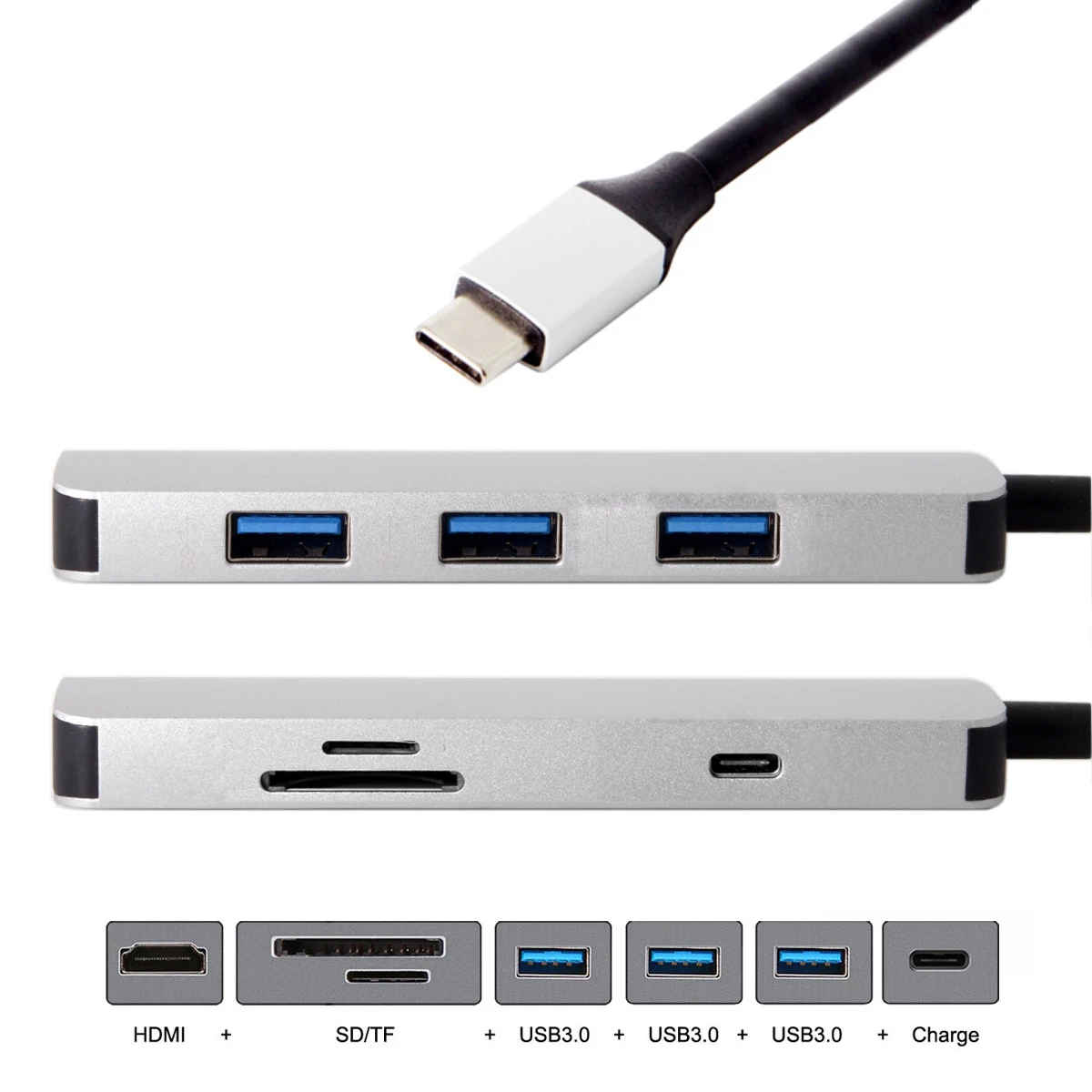 Jimier HDMI и 3 порта концентратор и TF SD для док-станции USB-C кард-ридер и зарядное устройство многопортовый адаптер