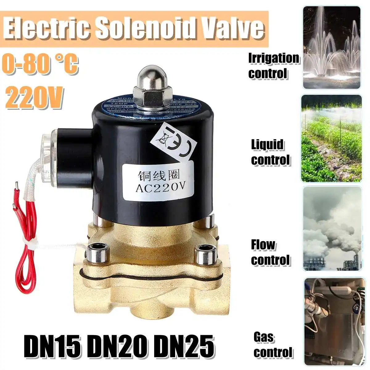 

1/2 3/4 1 Inch 220V Electric Solenoid Valve Pneumatic Valve for Water Air Gas Brass Valve Air Valves DN15 DN20 DN25