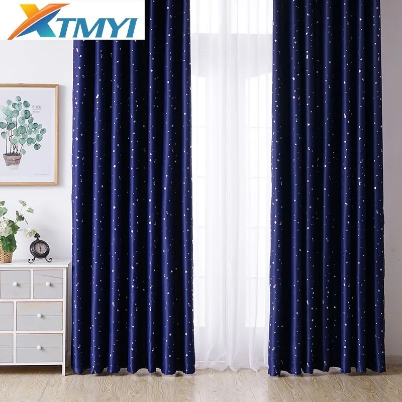 

Shiny Stars Children Cloth Curtains For Bedroom Living Room Blue Blackout Curtain Custom Made shading modern