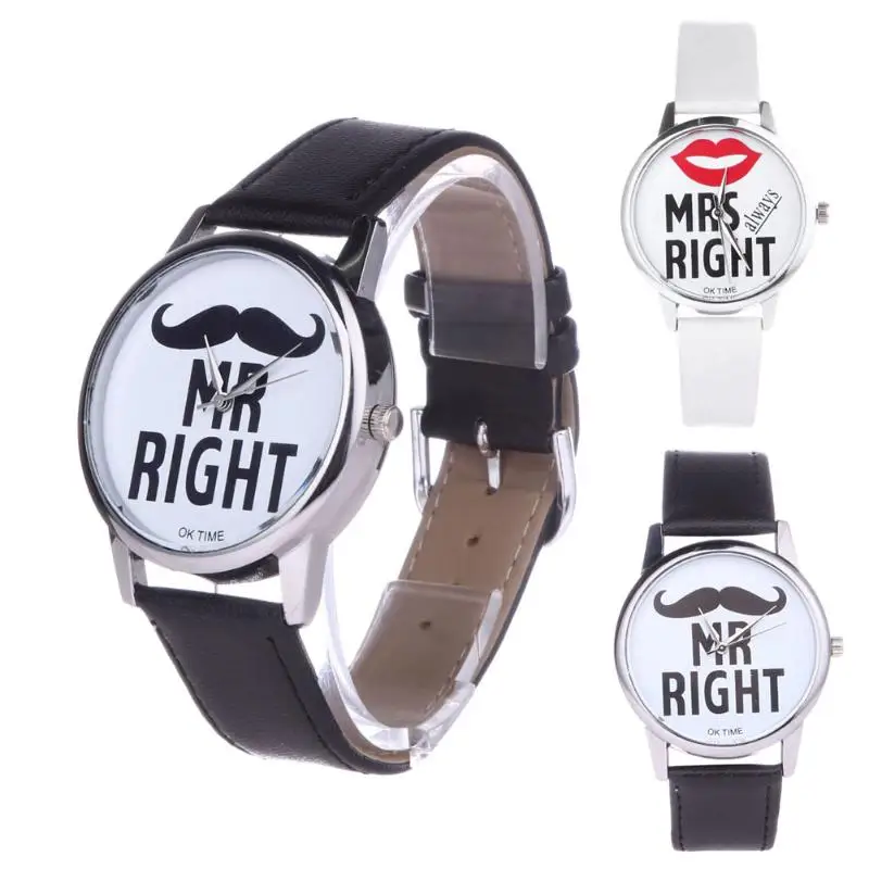 

Couple Men Women Watches Mrs and Mr Right Ladies Watch Bracelet Beard Lips Quartz Wristwatch Lovers Clock