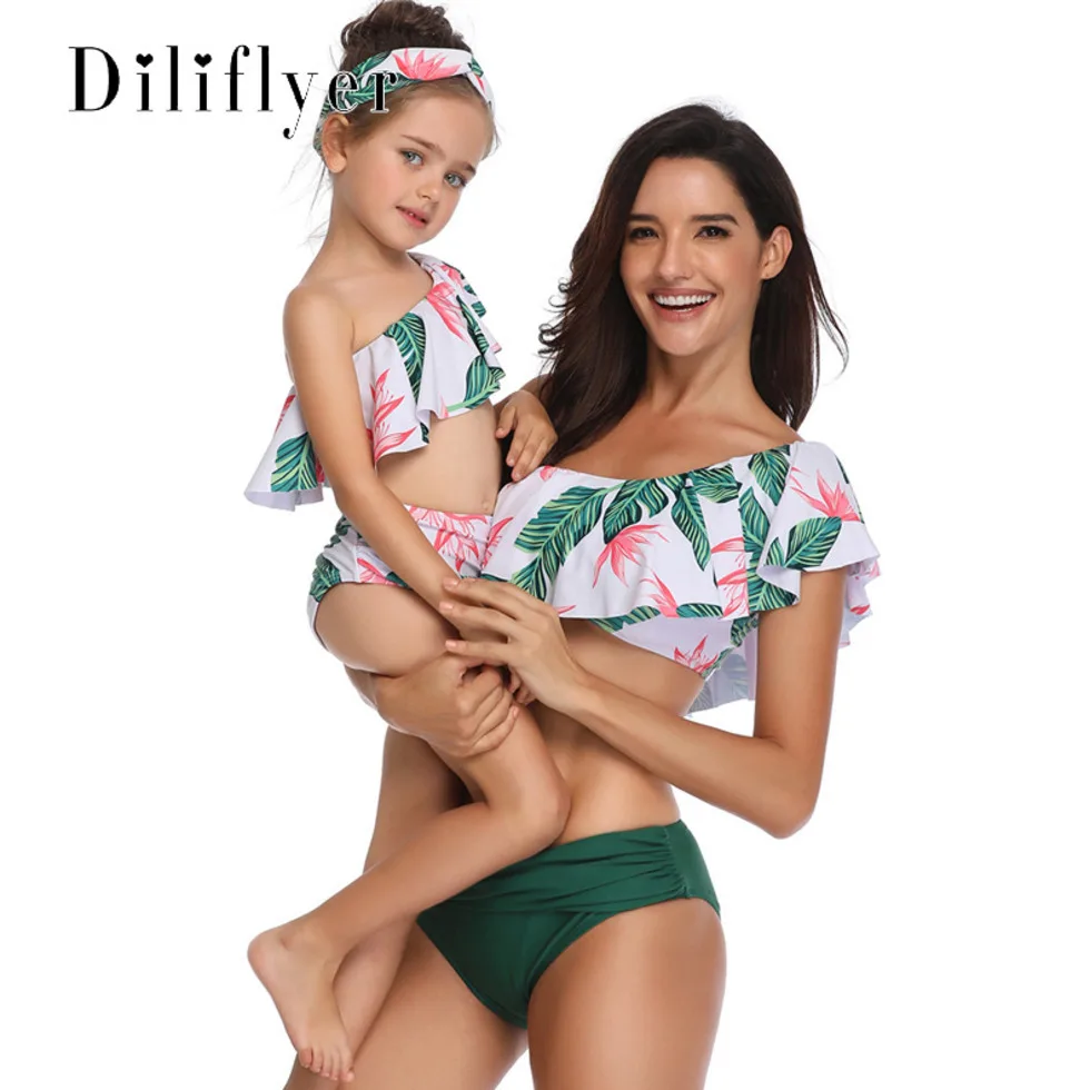 

2019 New Parent-child Swimsuit European And American Explosions Lotus Leaf Mother And Daughter Swimsuit Parent-child Swimsuit