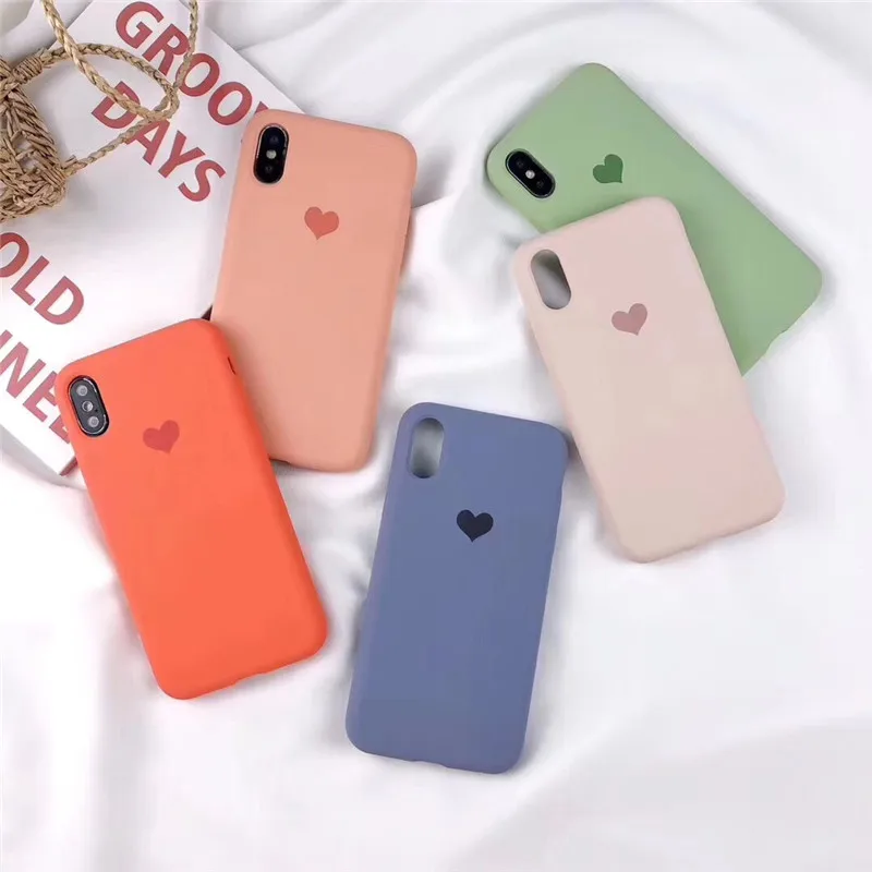 

High Quality Silicon Phone Case for iPhone XS MAX Case for iPhone X/XR/6/6S/7/8Plus Case Cute Love heart Candy Color Cover Plain