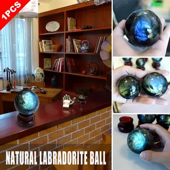 

Crystal Ball Decoration - Natural Labradorite Stone Ball Gray Moonstone Blues Gemstone Orb Gem Crafts Home Decoration