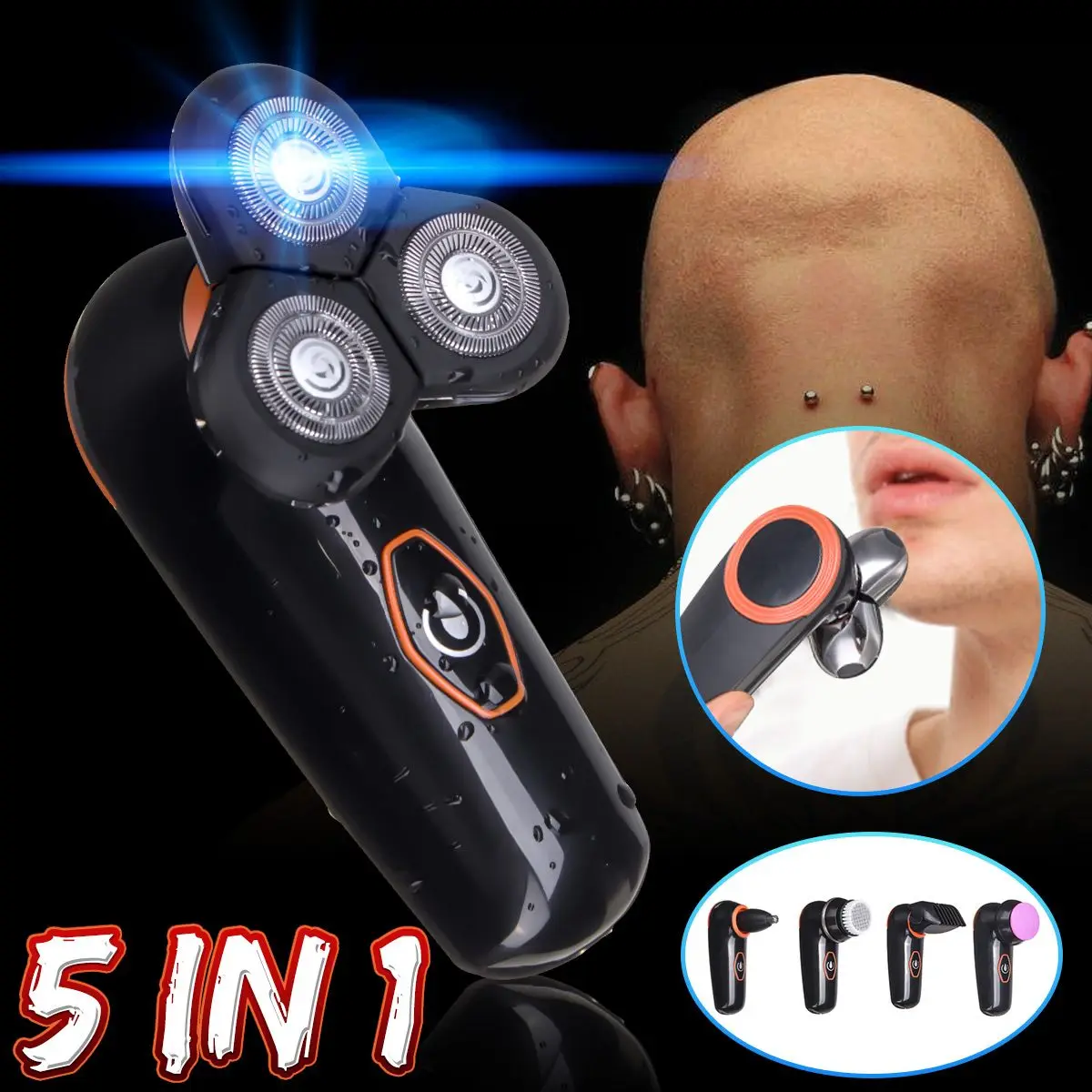 

5 In 1 Wet&dry Electric Shavers Hair Clipper Cordless Shaver Nose Hair Trimmer Facial Cleanser Foot Grinding Machine