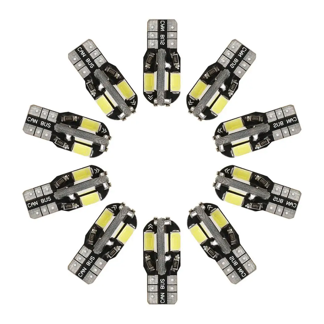 

10Pcs T10 Car Interior Bulb Canbus Error Free 360 Degree 160LM Light White LED Car Light Side 1.8W Lamp Bulb 8Pcs 5630 SMD