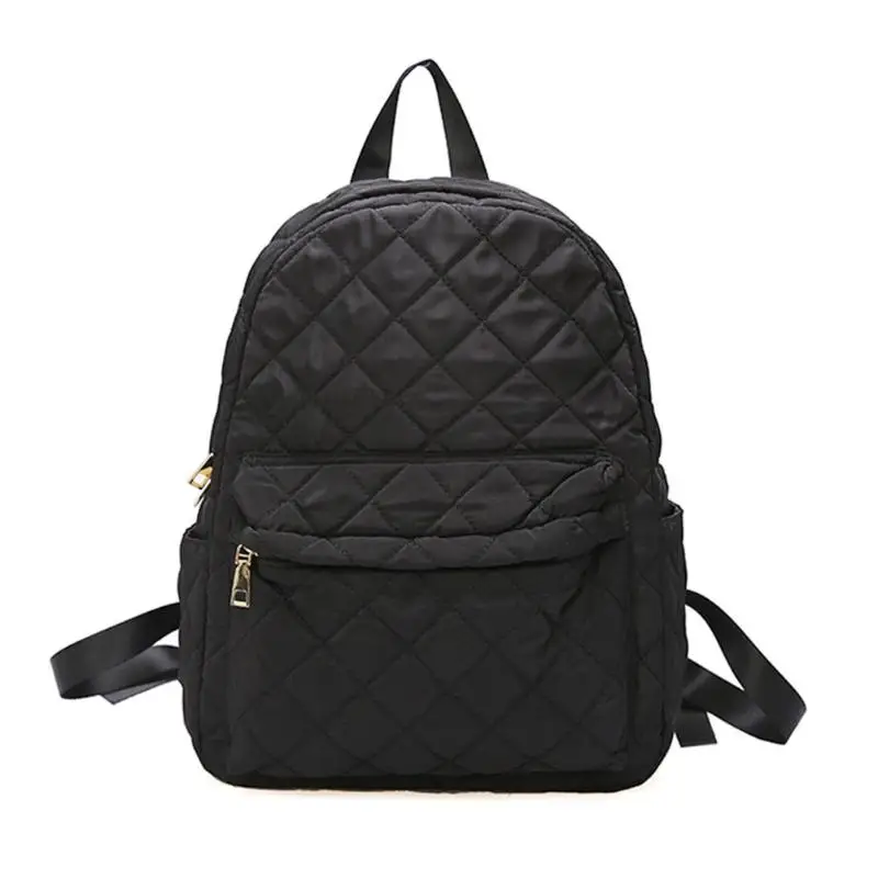

Casual Women Large Capacity Lattice Backpack Preppy Style Nylon Solid Color Shoulder Travel School Bags for Teenager Girls