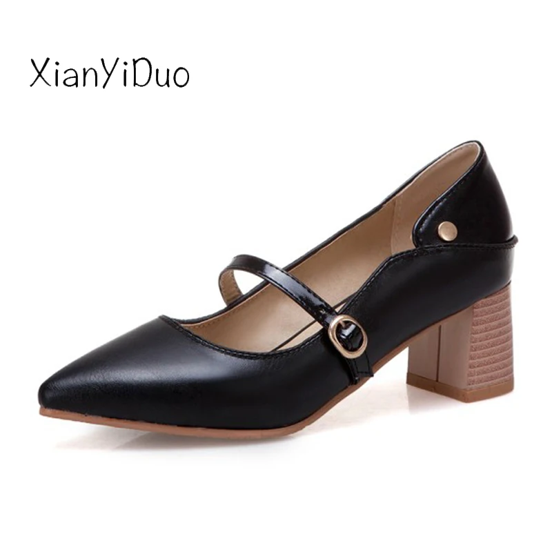 

Xianyiduo 2019 Spring new red white slingbacks Women's Shoes pointed toe med heels Pumps big plus size 40-50 shallow / T352