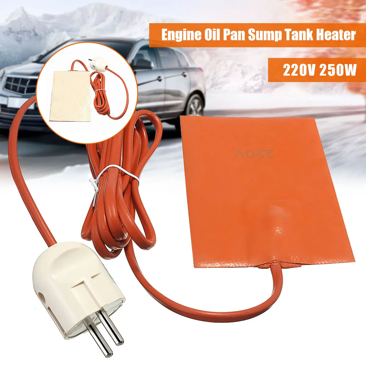 

250W Silicone Heater Pad Block Hydraulic Tank Heating Plate Engine Oil Pan Sump Tank Heater With EU Plug 220240V 9x13cm