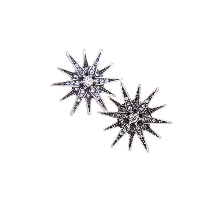 Vintage Radiant Double Star Earrings Motif Art Starburst Stud Earring Crystal Flower Wedding Jewelry | Украшения и аксессуары