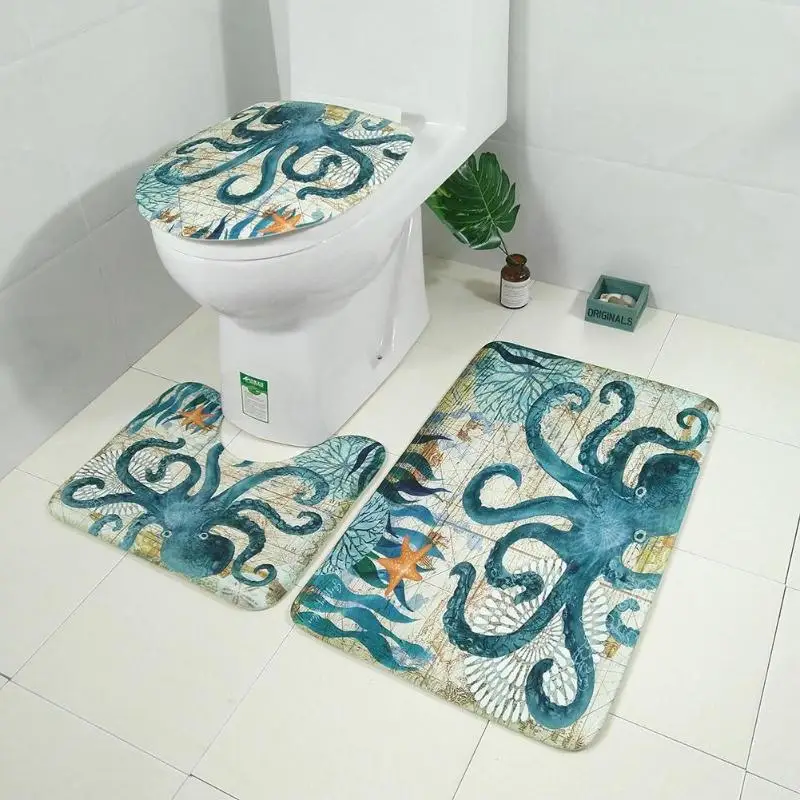 

3Pcs/set Bathroom Mat Set Non-Slip Bath Rug Carpet Lid Cover Mat for Toliet Bath Mat Home Decoration Bathroom Products