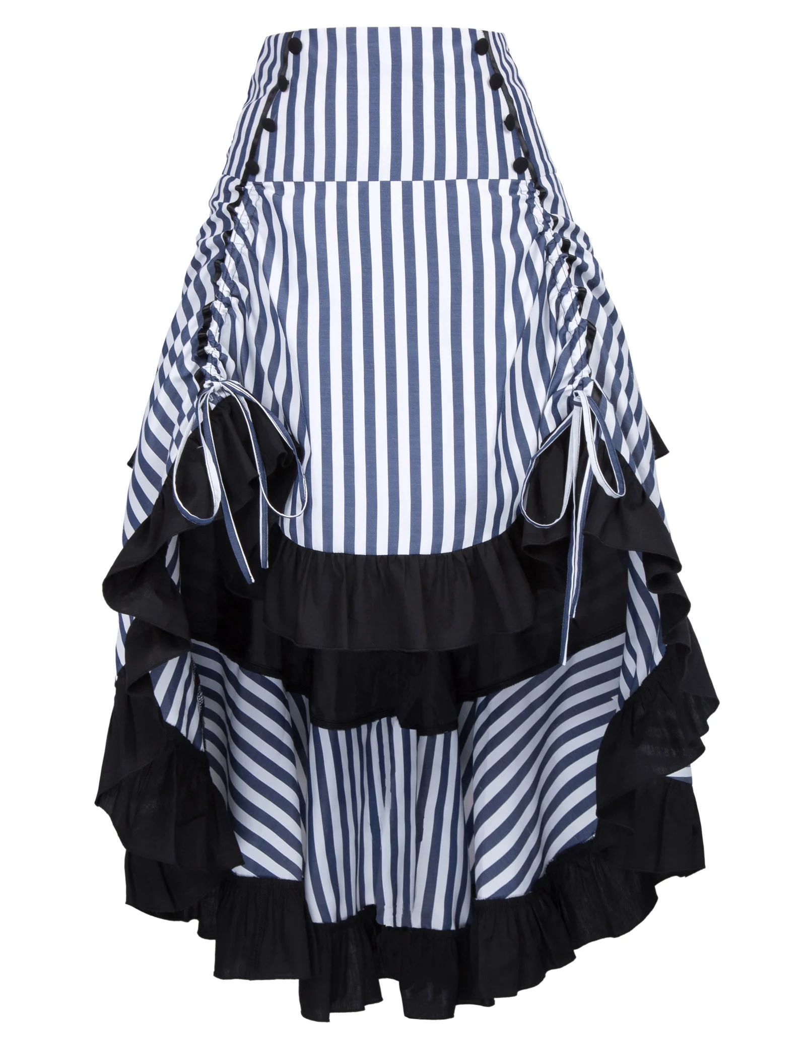 

Fashion Women Skirt Striped Gathered Steampunk Vintage Style High-low Skirt Adjust Skirt Drawstrings Length Women Skirts