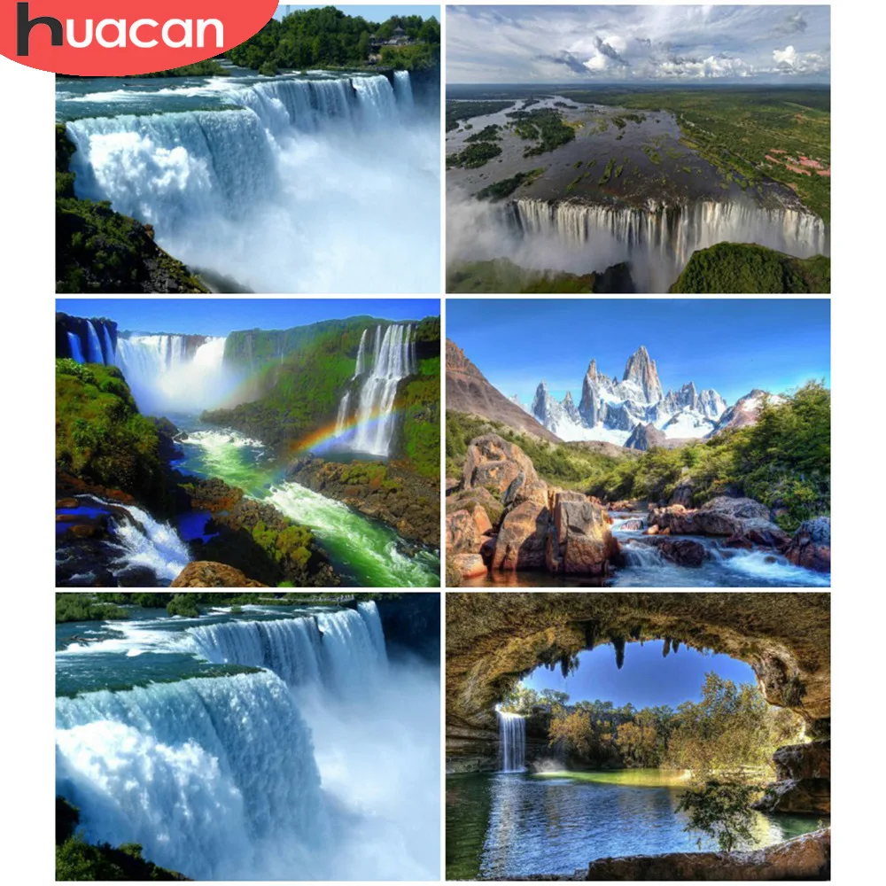 

HUACAN Full Square Diamond Embroidery Full Display Waterfall 5D DIY Rhinestone Mosaic Diamond Painting Cross Stitch Home Decor
