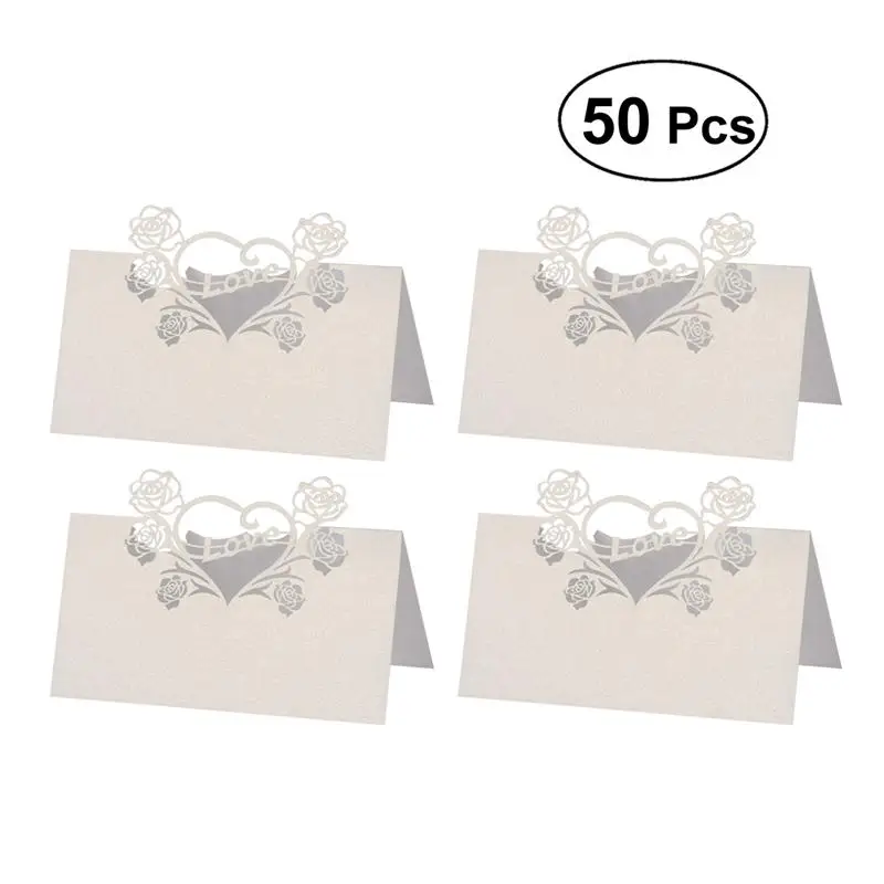 50Pcs Hollow Name Place Cards Small Tent Cards Beautiful Floral Chic Names Cards for Wedding Party Table Decoration