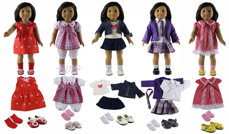 

5 Set Doll Clothes+5 pairs Shoes+5 pairs Socks for 18"American Doll