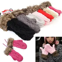 Новый для женщин модная одежда для девочек зимние теплые вязаные перчатки теплые перчатки палец Прихватки мангала