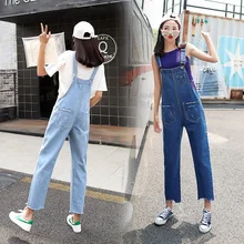 Джинсовые комбинезоны женские Ретро Свободные Студенческие корейский стиль Ремень джинсовый комбинезон женские модные однотонные универсальные повседневные брюки