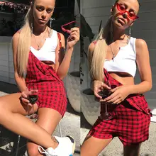 Женский клетчатый Повседневный Женский мини-комбинезон пляжного типа, Летний Пляжный Свободный комбинезон на бретелях, комбинезон-шаровары, Молодежный стиль размера плюс XXL