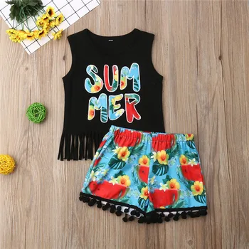 

Newborn Lively Baby Kids Girls Toddler Sleeveless Top Vest Print Shorts Summer Outfits Clothes Set