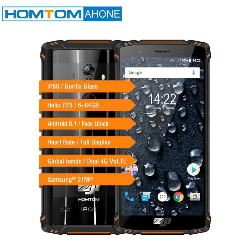 HOMTOM зоджи Z9 IP68 Водонепроницаемый Helio P23 Android 8 1 Octa core Смартфон 5 7 &quot6 ГБ 64 и 5500 mAh Face ID
