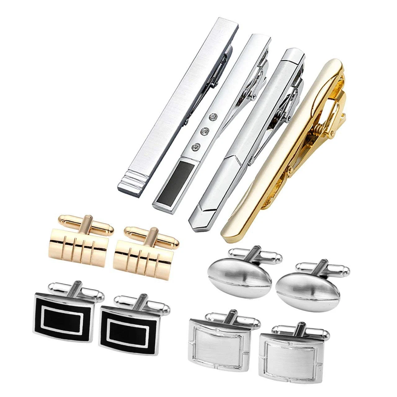 12pcs Alloy Men's Classic Silver Cufflinks And Tie Bar Set For French