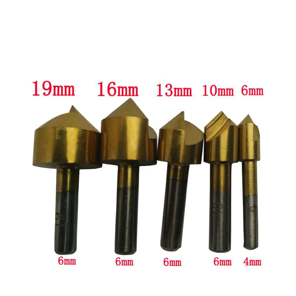 Hex Shank Titanium Plated Five-edge Chamfering Knife Reaming Chamfering Machine 6/ 10/ 13/ 16/ 19 MM Wood Boring Drill Sleeve