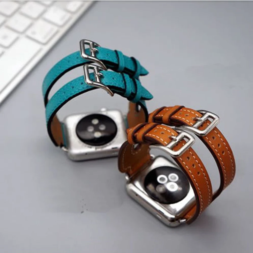 

genuine leather strap for apple watch band 42mm/38 Double buckle belt bracelet strap for iwatch replacement watch band