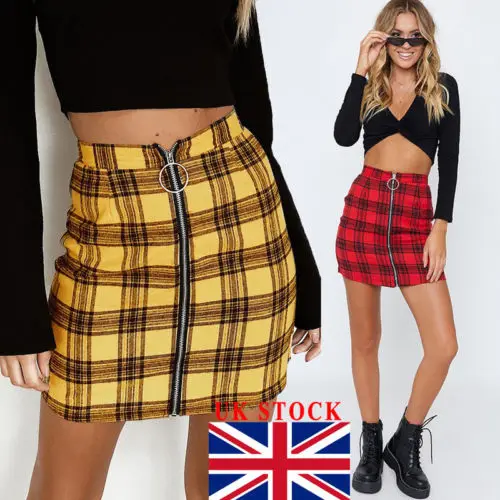 

UK Women Tartan Check High Waist Mini Skirt Ladies Casual Party Bodycon Skirt