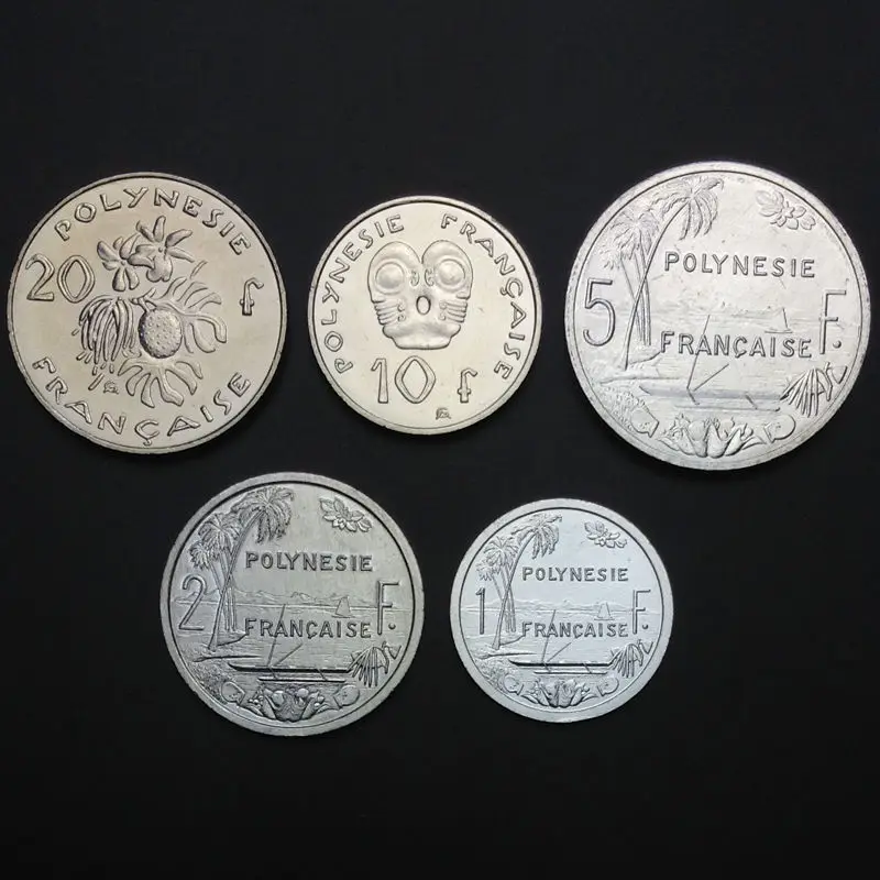 Французская Полинезия набор Лот 5 монет 1 2 10 20 франков 2008 2009 UNC Океания коллекция