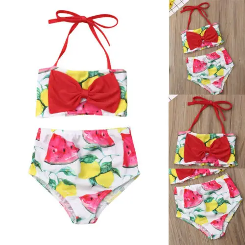 Модные детские для маленьких девочек летний купальник с бантом пляжная одежда купальники бикини