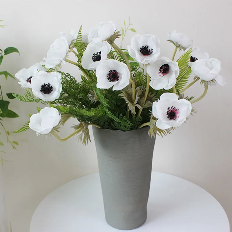 

1PCS Real touch flowers PU Flower Roses Artificial Anemone bridal bouquet home Wedding decoration Flowers Wreath