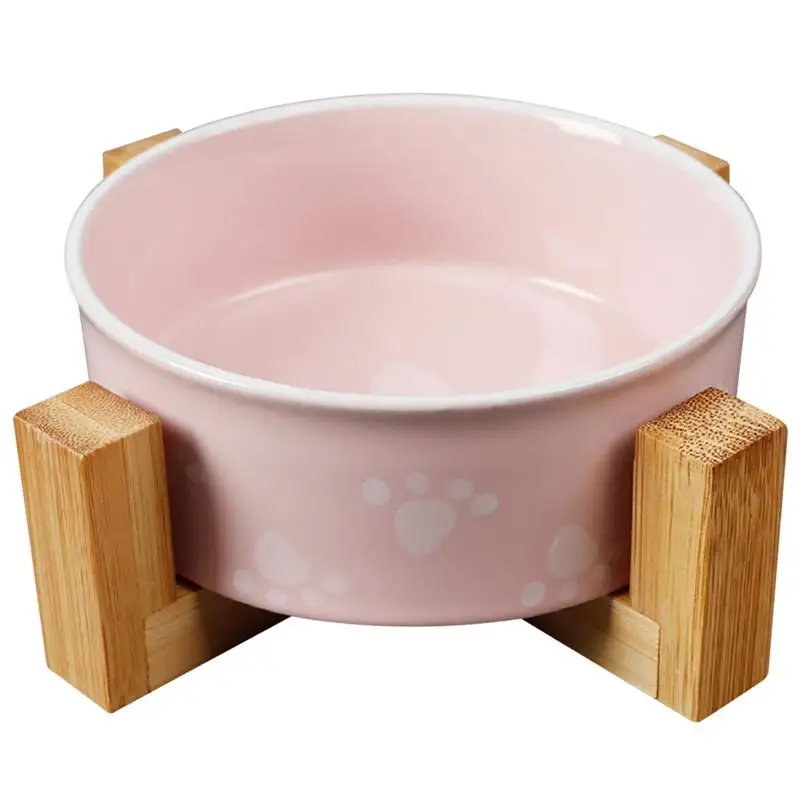 

Cat Dog Pet Ceramic Feeding and Drinking Bowls Combination with Bamboo Frame for Dogs Cats Water Drink Dishes Feeder