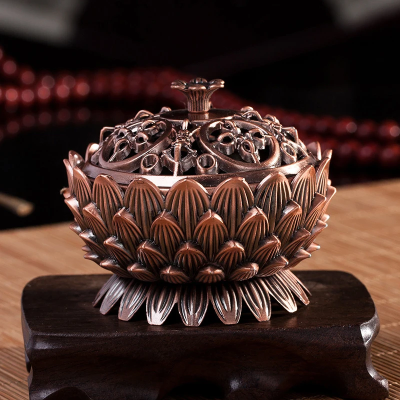 1xLotus Flower Incense Coil Burner Alloy Censer Cone Holder Table