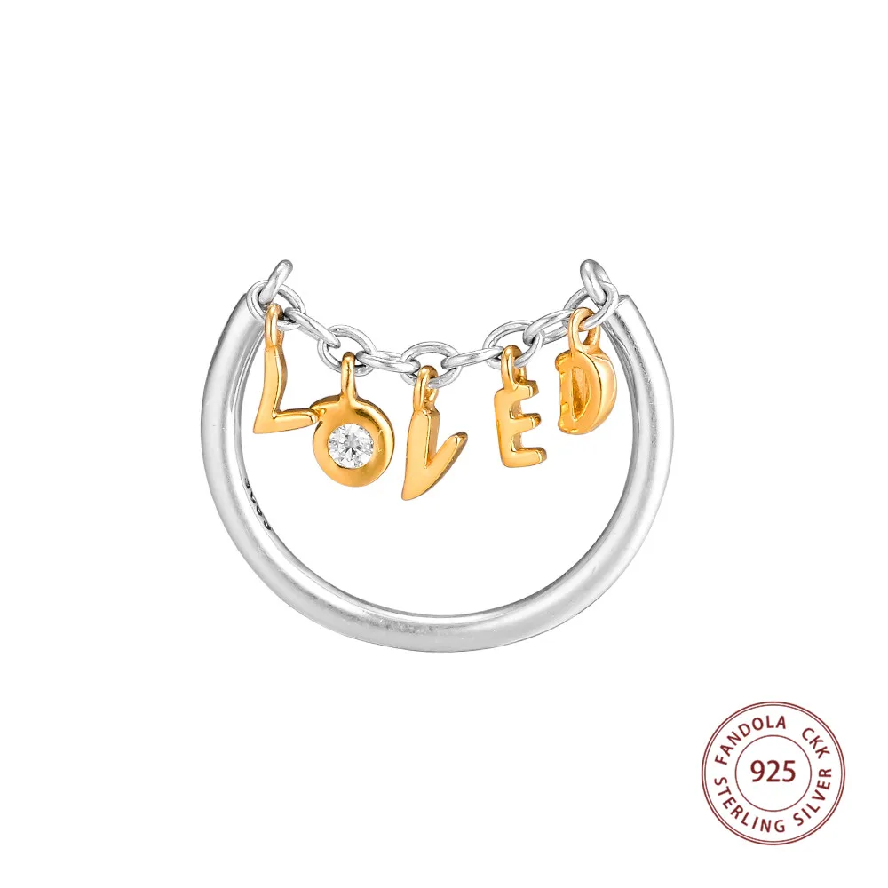 

NEW 100% 925 Sterling Silver Shine Loved Script Ring Decorate Finger Rings for Women Wedding Original Jewelry Making