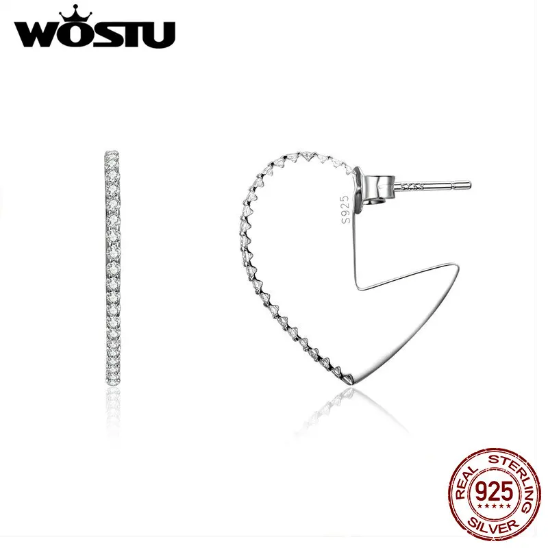 WOSTU 925 пробы, внутреннее покрытие серебристого цвета, в виде сердца, для влюбленных, серьги со шпилькой, для Для женщин с прозрачными камнями Роскошные ювелирные изделия подарок ко Дню Святого Валентина CQE512